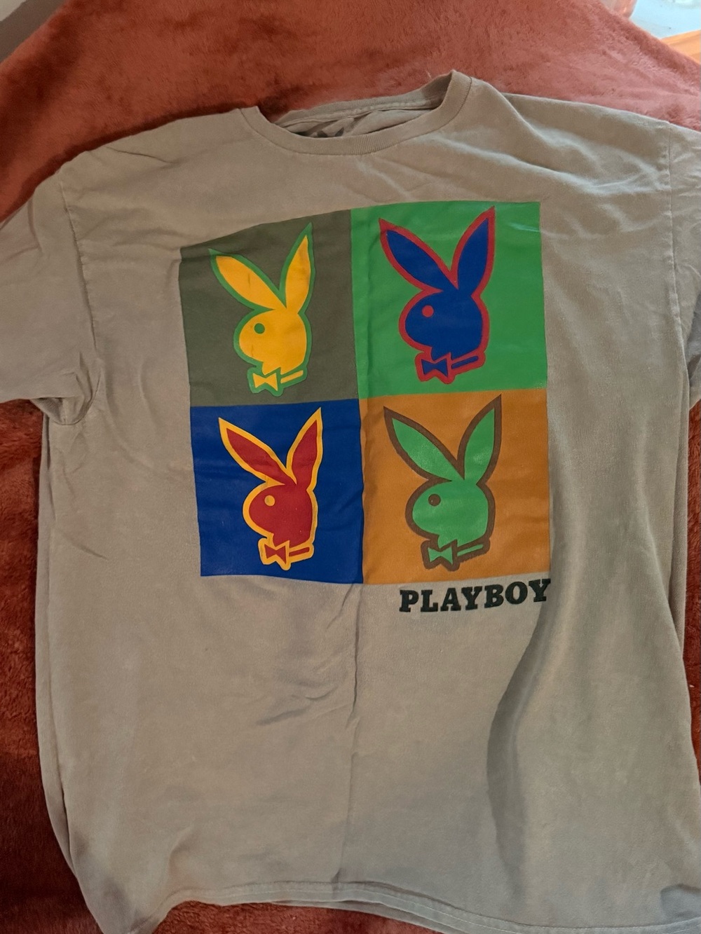 PLAYBOY Short Sleeve Tee with Multicolor Bunny Panels - Tan